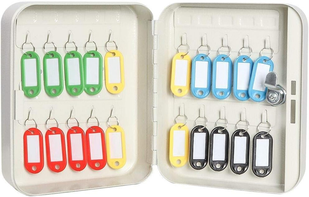 Security Metal Key Box with 20 Hooks, Small Adjustable Wall Mount Key Lock Cabin