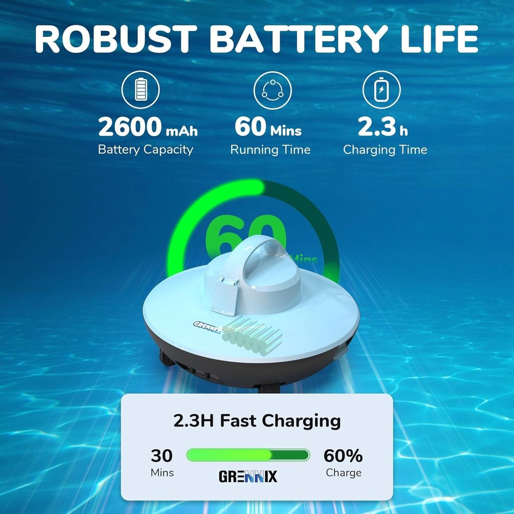 Seauto UFO Cordless Robotic Pool Cleaner Vacuum 90 Mins Runtime