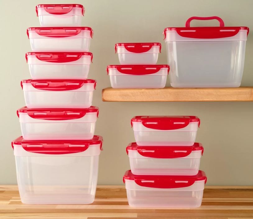 LocknLock 12-Pc Nestable Rectangle Storage Set,2 Handle Lids K313878 Red
