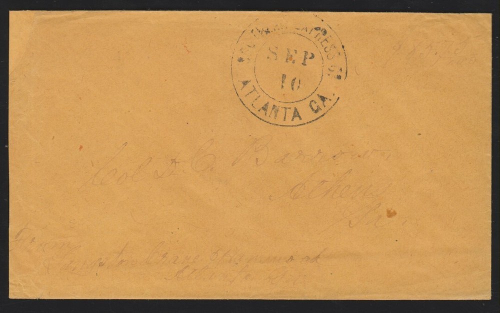 "Southern Express Co. Atlanta Ga." dcds on cover c. 1867 - see description