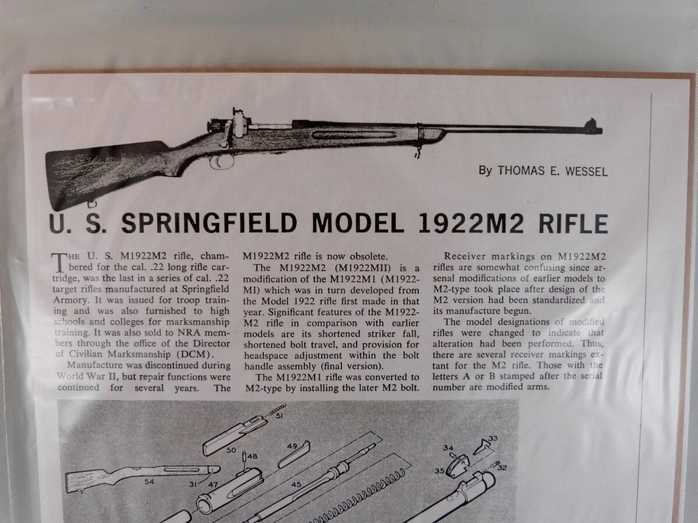 U. S. SPRINGFIELD MODEL 1922M2 RIFLE BREAK DOWN INSTRUCTION KIT