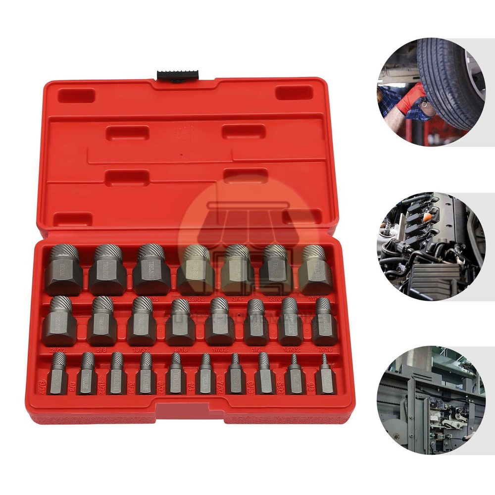 25PCS Multi-Spline Screw Extractor Set Hex Head Bit Socket Wrench Bolt Remover