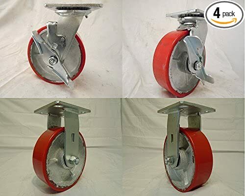 6" x 2" Swivel Caster Polyurethane Wheel/ Brake (2) Rigid (2) 1200lb ea Tool Box