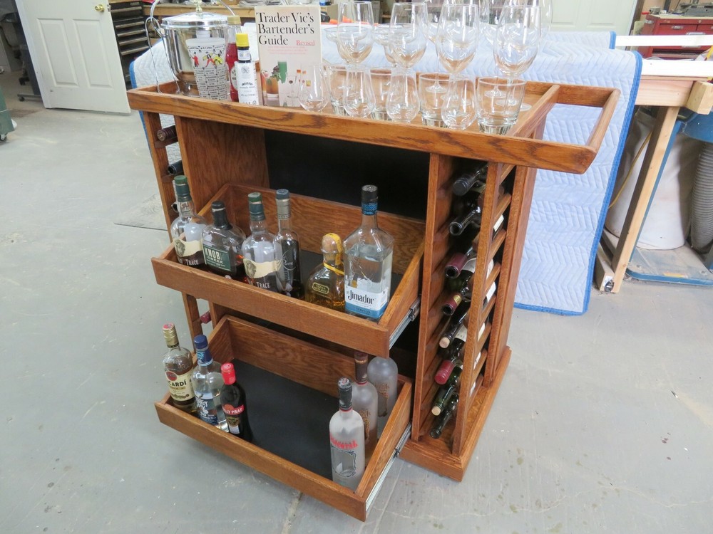Handcrafted Oak Bar Cart
