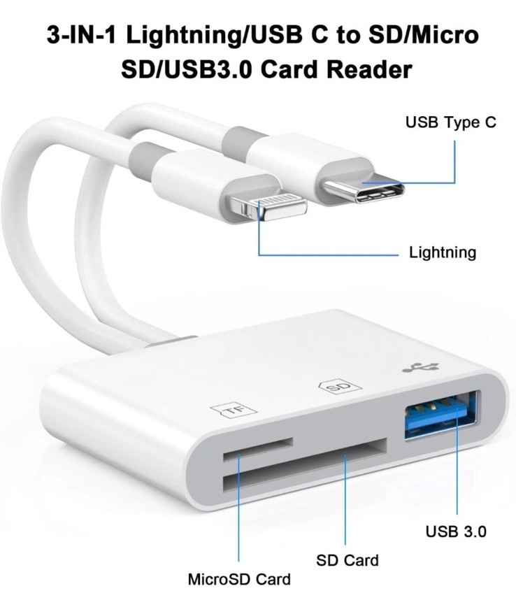 SD Card Reader for IPhone IPad, Lightning and USB C Dual Port SD Card Adapter