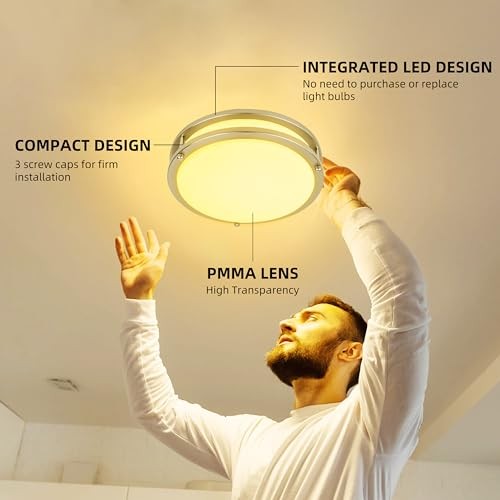 Flush Mount LED Ceiling Light Fixture, 13 inch Brushed Nickel