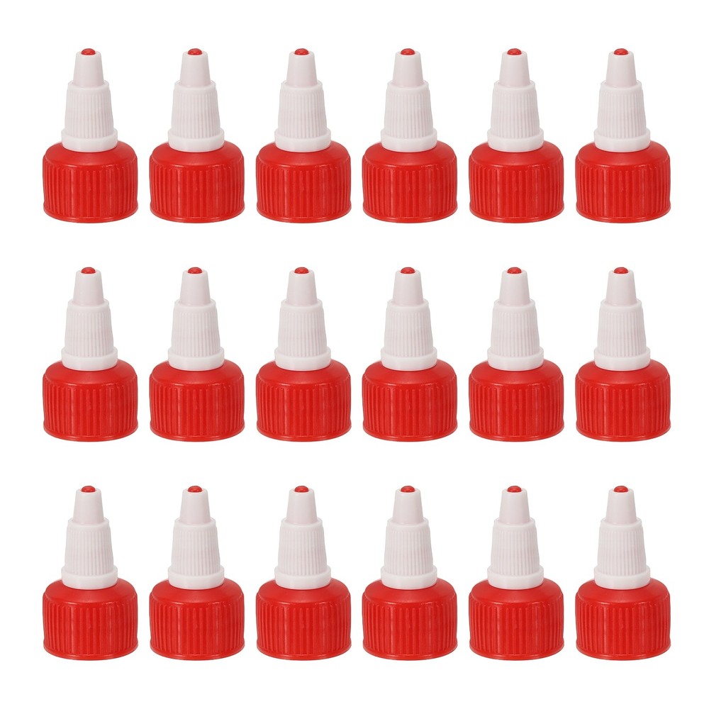 18Pcs 20/410 Plastic Ribbed Edge Squeeze Bottle Replacement Caps, Red White