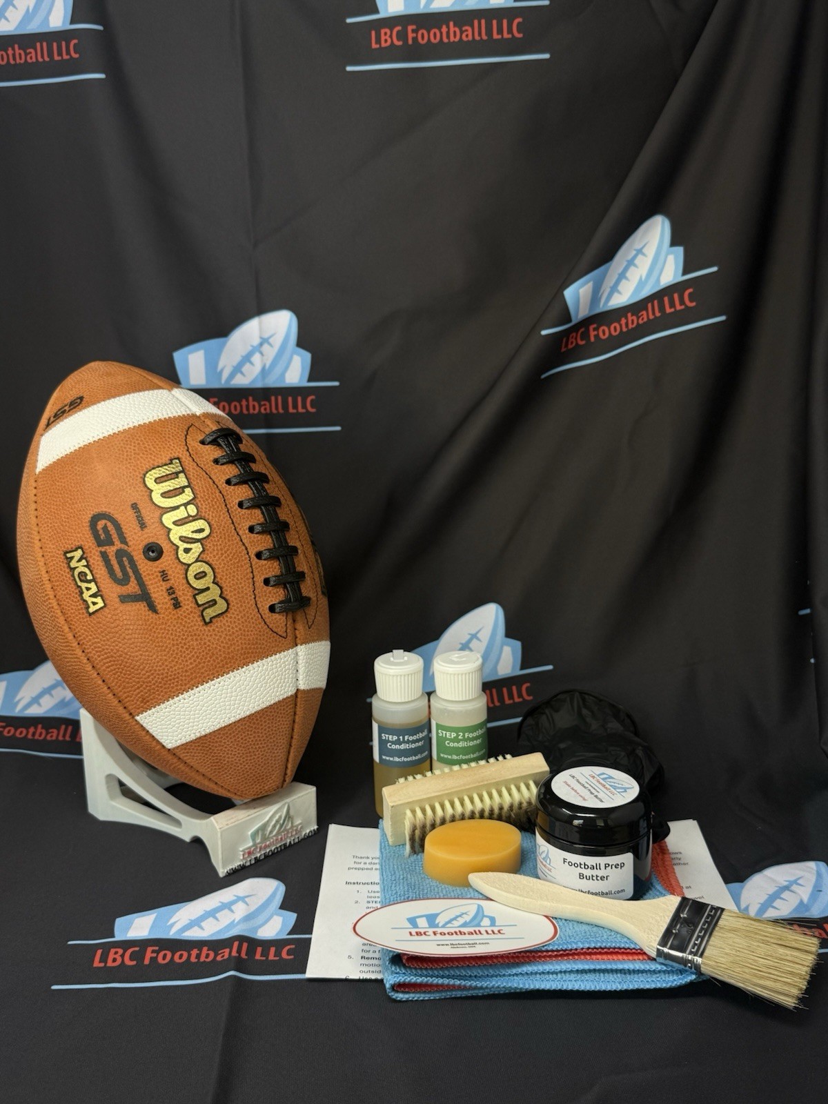 Brand New Wilson GST Full-Size Leather Football + LBC Football DIY Prep Kit