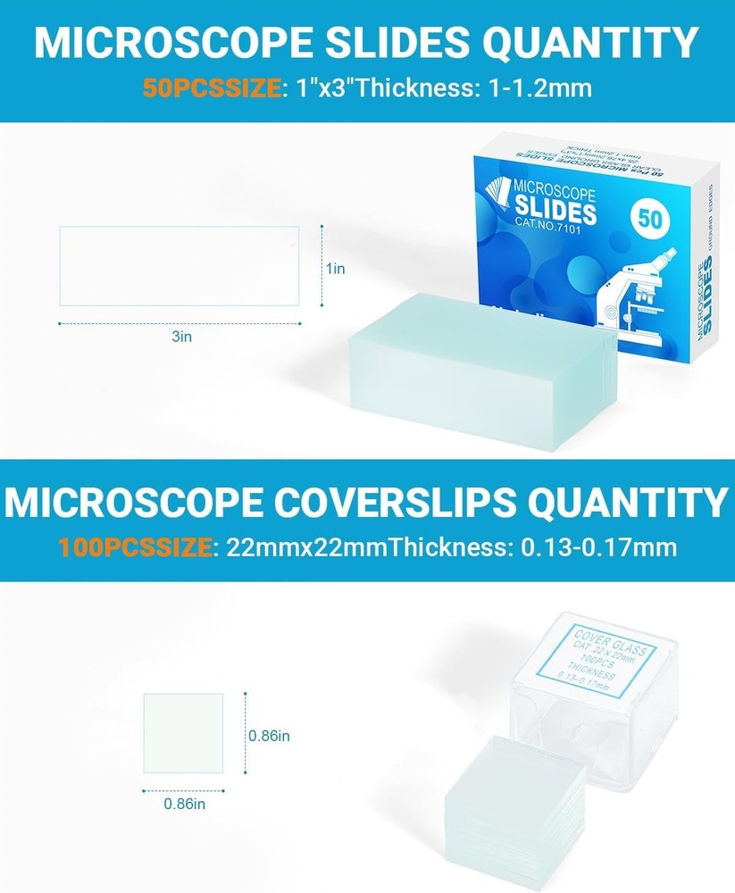 Microscope Slides and Covers Kit – 50 Blank Pre-Cleaned Glass Slides for Micro