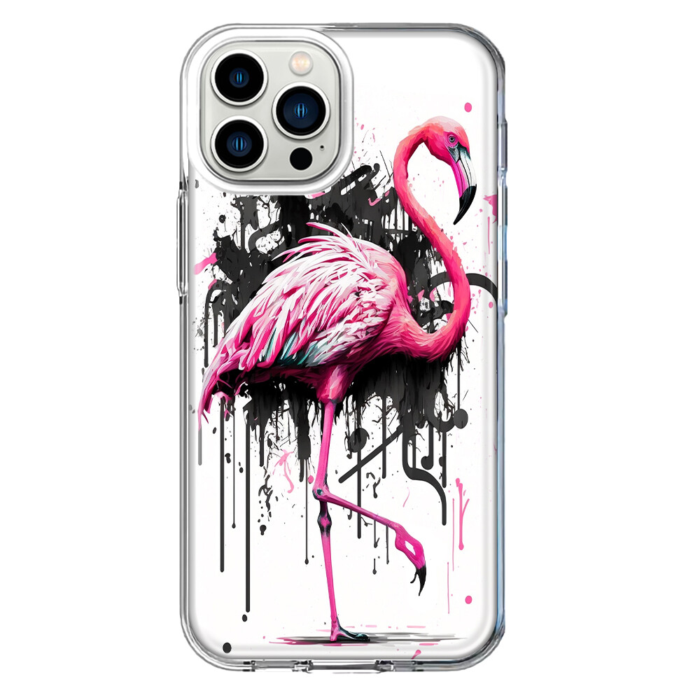 For Apple iPhone 12 Pro Max Shockproof Case Pink Flamingo Graffiti