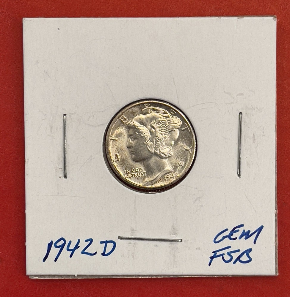 1942 D Mercury Silver Dime, Gem Uncirculated, FSB.