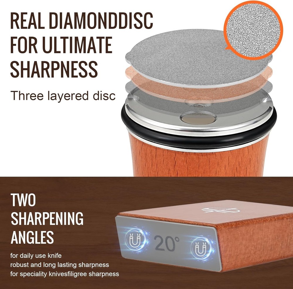 Roller Sharpener Kit with diamond and ceramic sharpening blades, magnetic angle