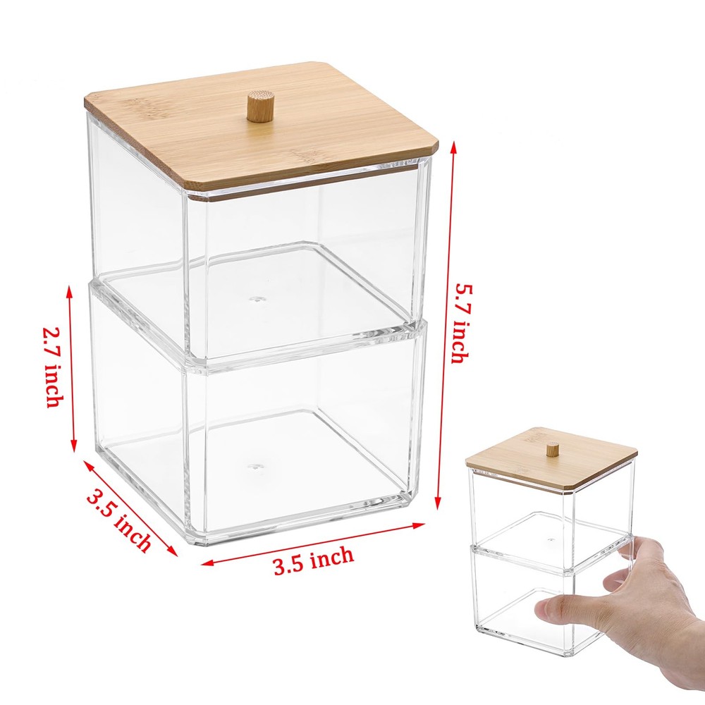 Clear Stackable Paper Clip Holder with Bamboo Lid 2-Layer Paperclip Box Thick...