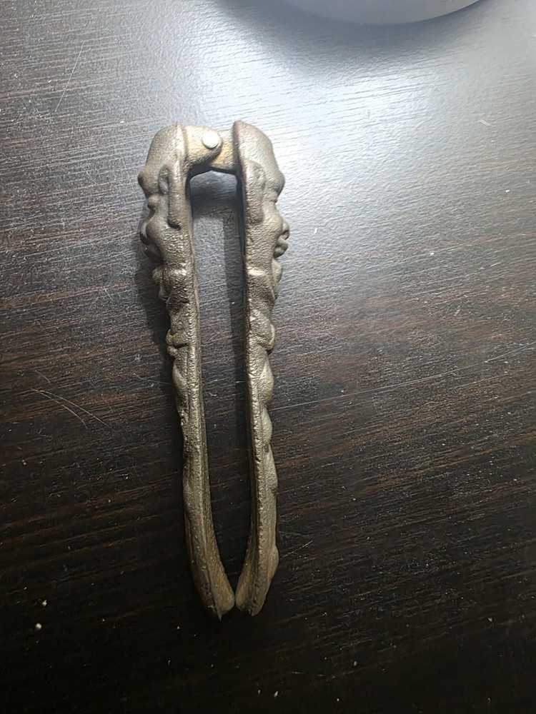 **Vintage Antique 1900s Belgian Solid Brass Nutcracker Bald Man Grotesque Face**