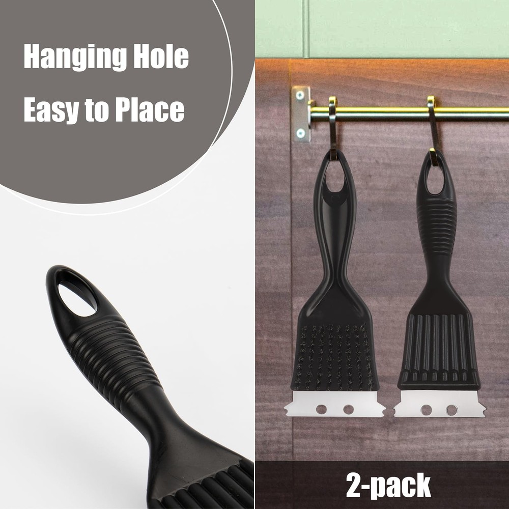 Wire Brush with Scraper for Paint Removal Rust 8 inch (2-Pack), Black