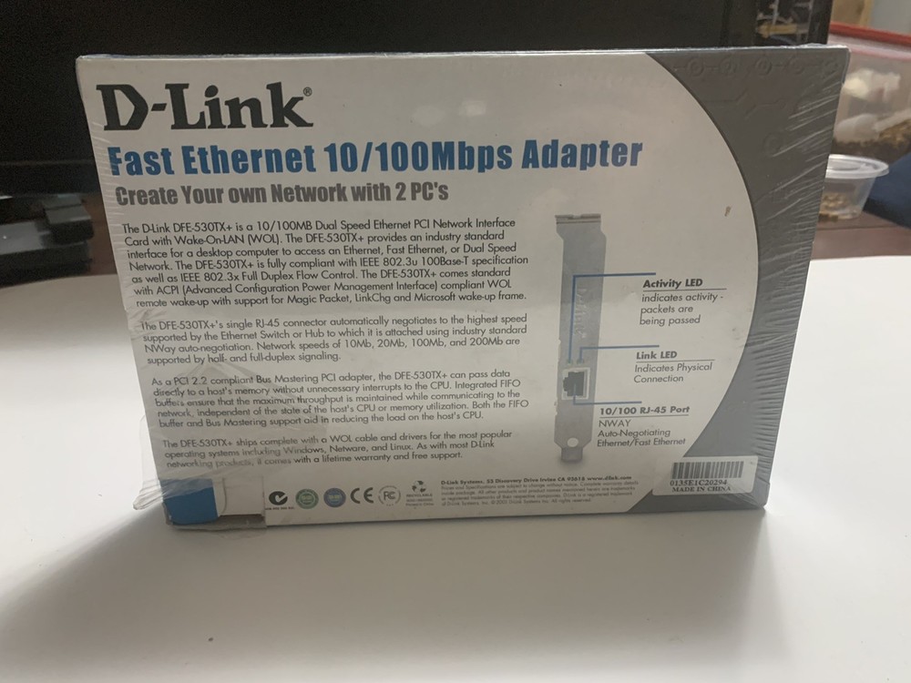 D-Link 10/100Mb Fast Ethernet Adapter Computer DFE-530TX+ Plug & Play Install