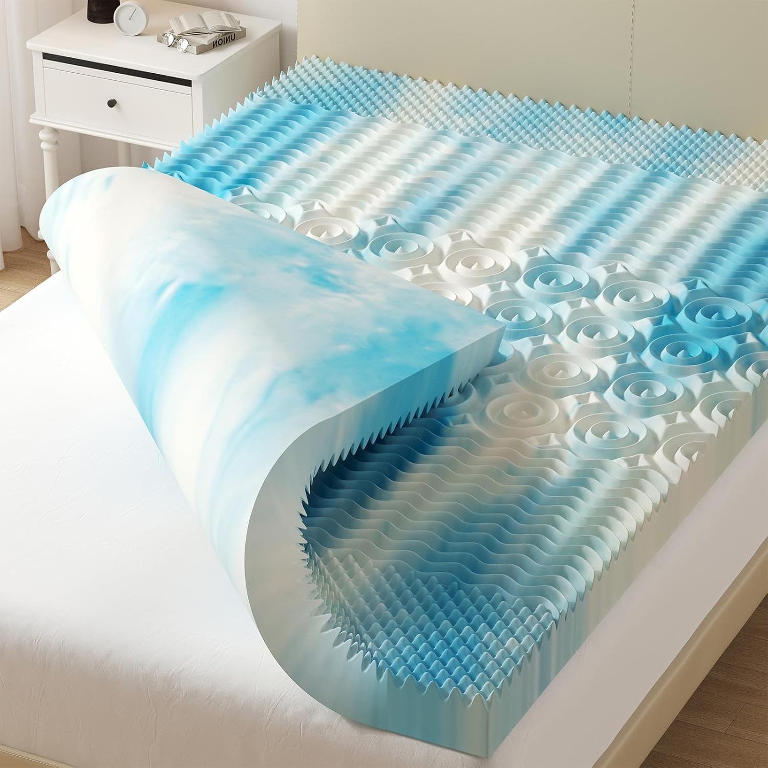 DUMOS 5-Zone Support Memory Foam Mattress Topper,Pain Relief,Cooling Gel Infused