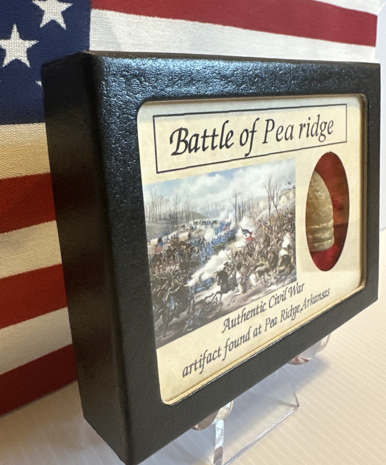 Civil War Bullet from The Battle of Pea Ridge with Display Case,Color! with COA