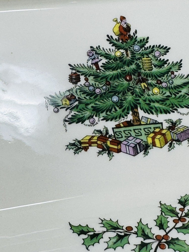 Spode Christmas Tree Rectangular Serving Tray Green Trim 8.5" England MINT