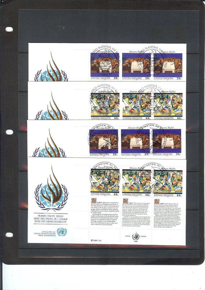 1989 Human Rights MI3 FDC's(8) - All Three Offices - Mint Condition(702)