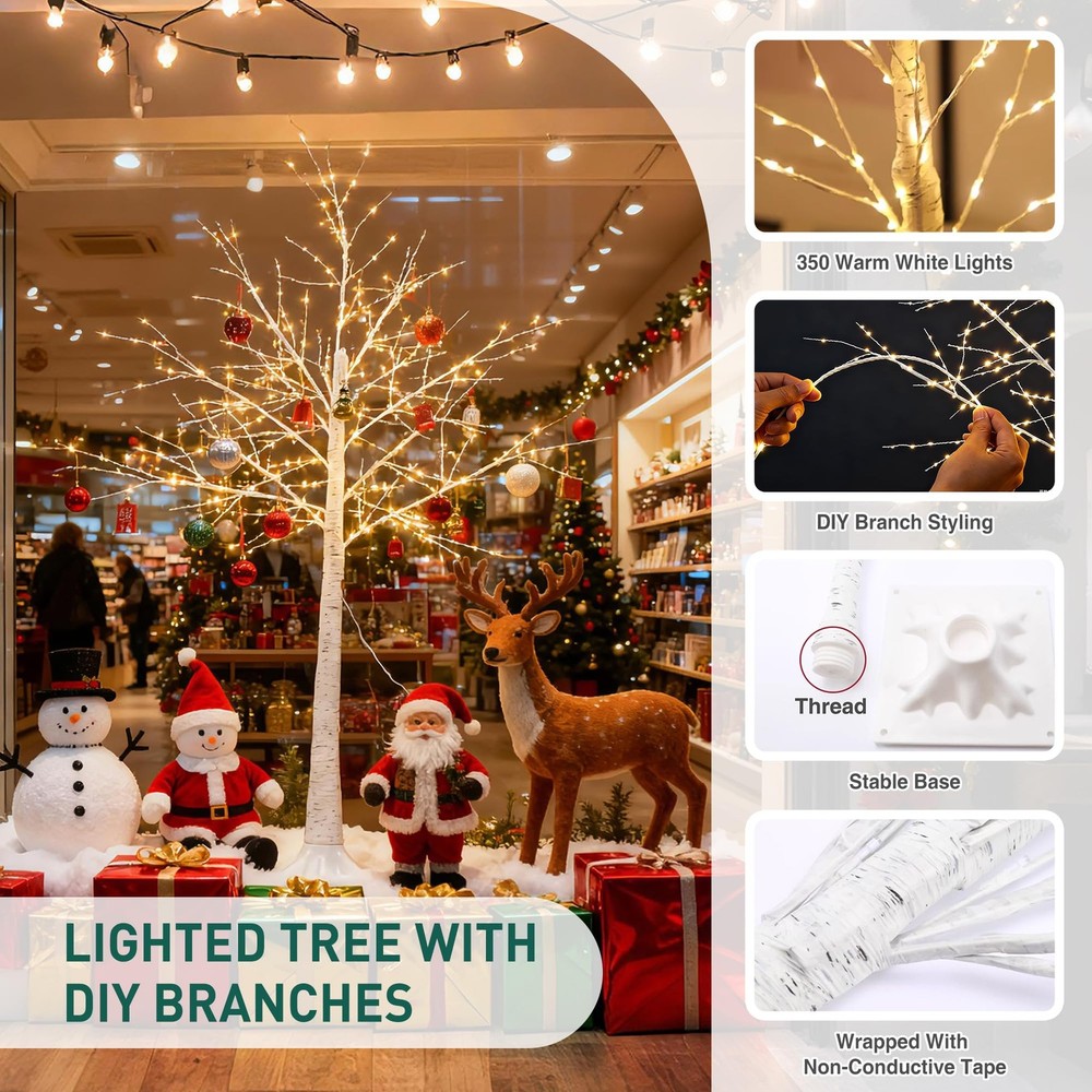 5FT White Firefly Tree with Lights - Lighted Firefly Tree with 350 Warm White...