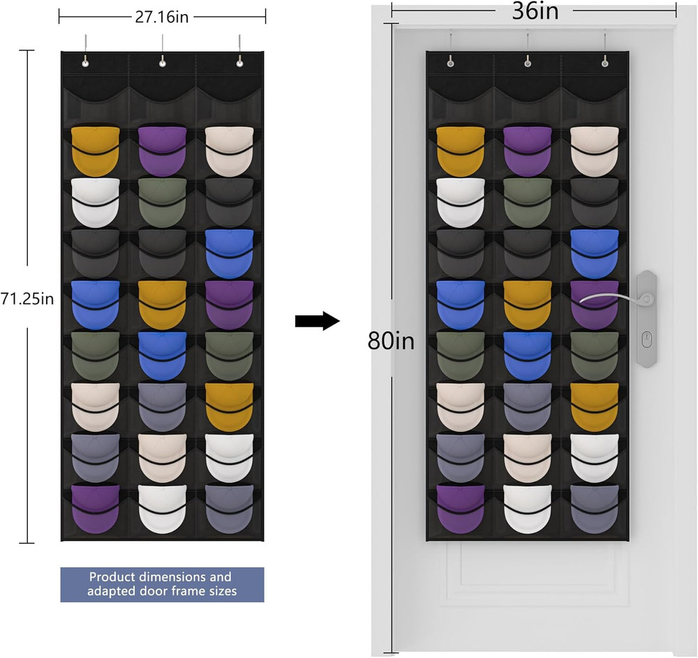 Hat Rack, Features 27 Clear Deep Pockets, Ideal for Organizing Baseball Caps,...