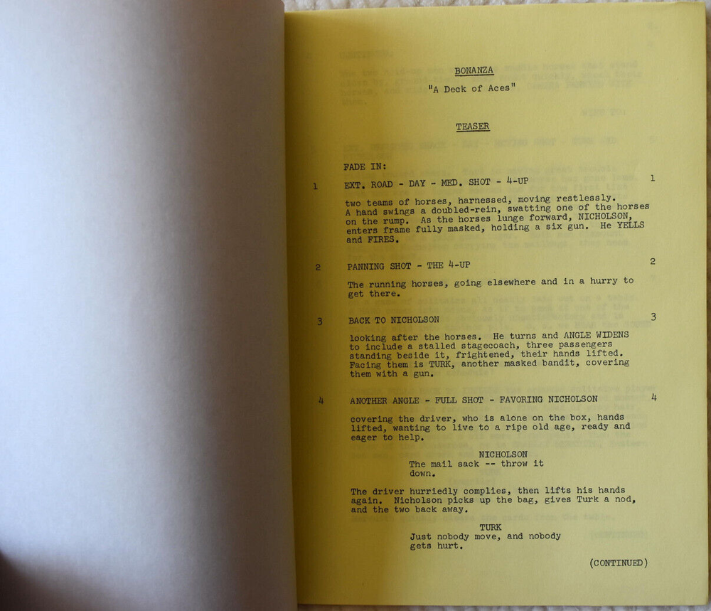 1970 Bonanza "A Deck of Aces" Original Revised Final Draft Screenplay Script