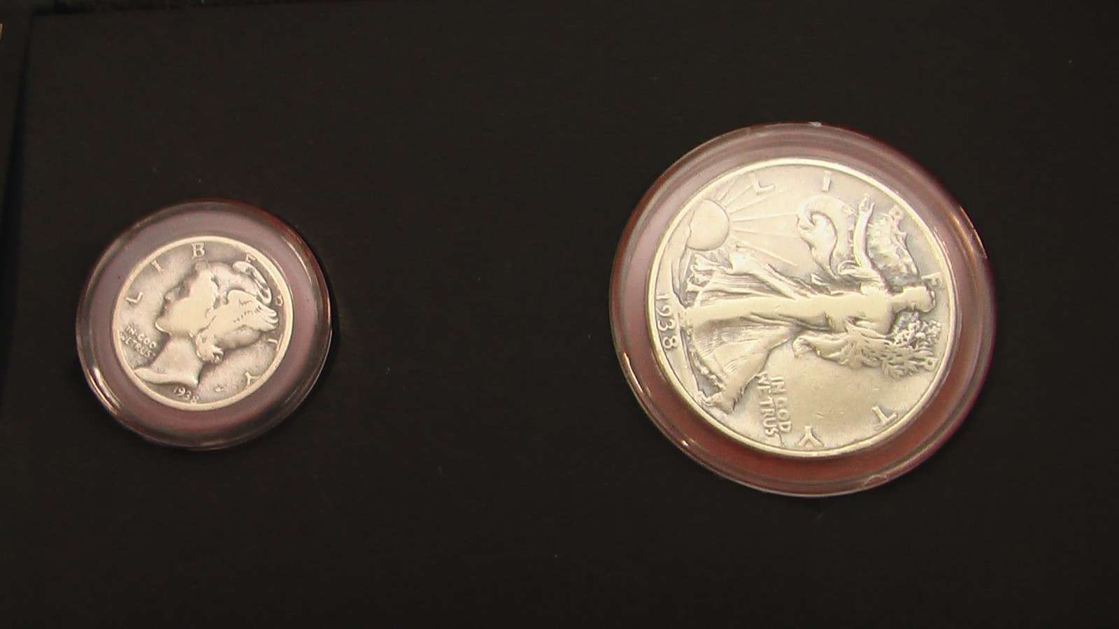$3 Face 90% Silver; 65Walking Liberty Half Dollars 5 Mercury Dimes encased