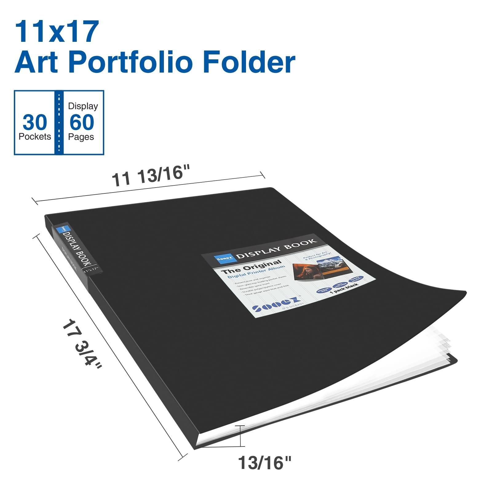 Sooez Art Portfolios 11"x17", Large Portfolio Folder with 30 Pockets & Black ...