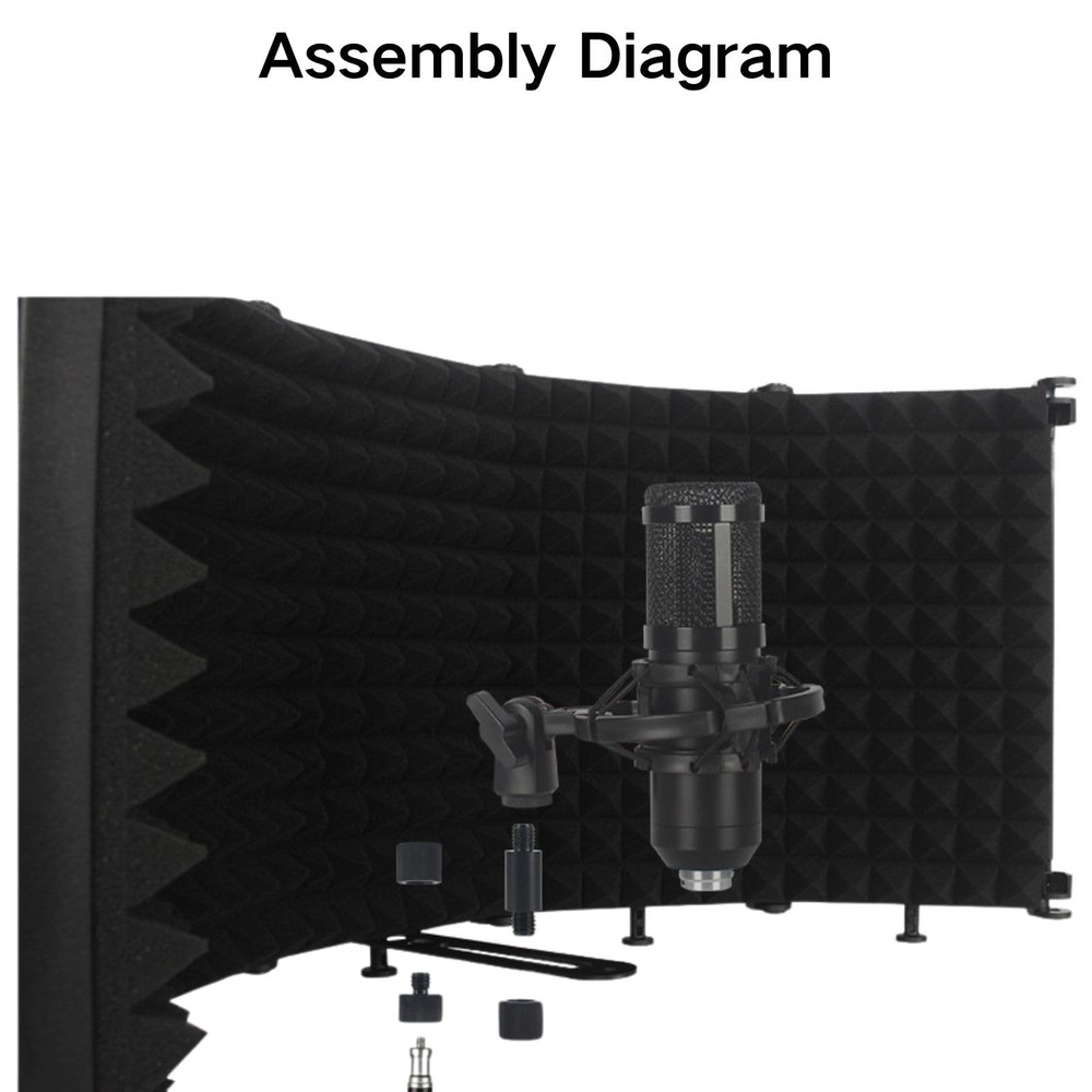 Microphone Isolation Shield 5 Panel Pop Filter Tripod Stand Studio Black