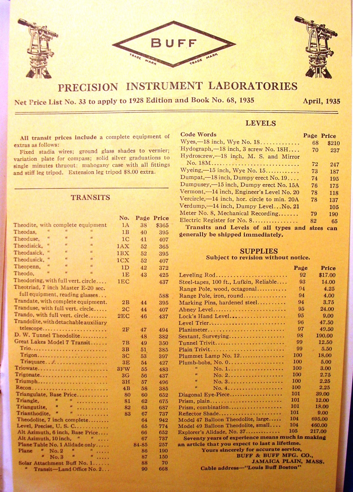 1935 Buff & Buff Surveying Insts. Catalog