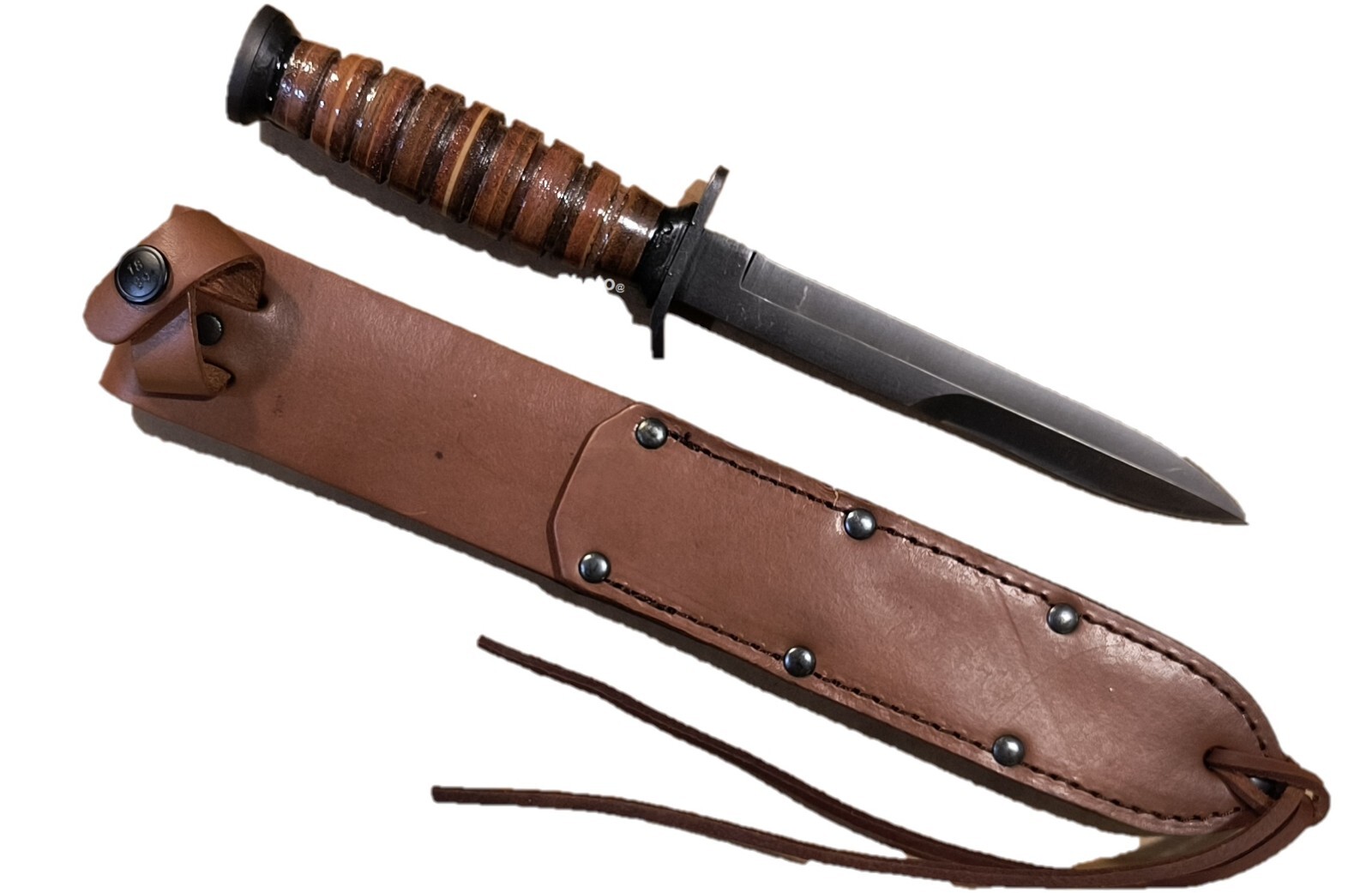 WWII M3 Trench Knife Replica Stacked Leather Dagger Scabbard Sheath OKC NEW