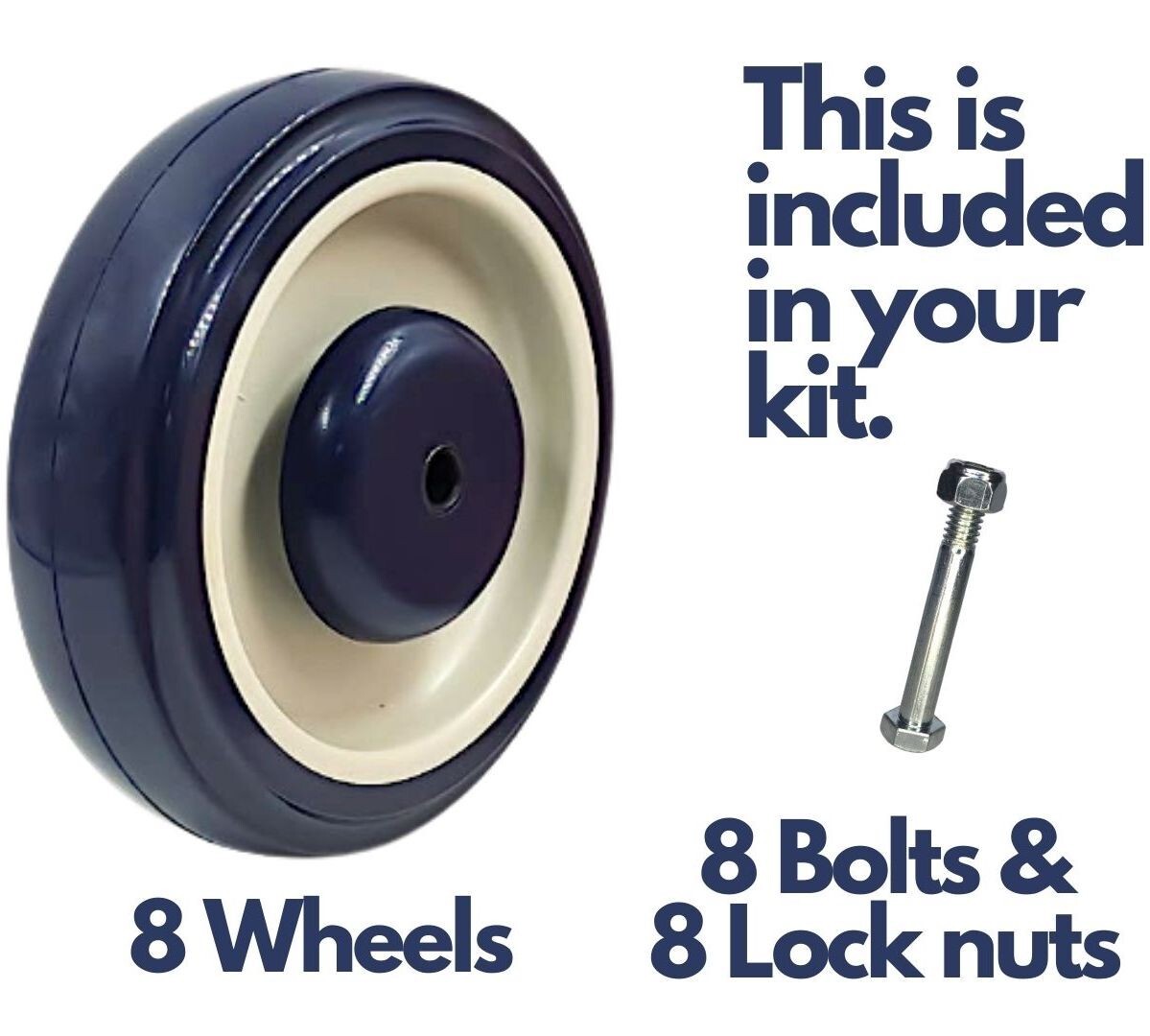 Set of 8 wheels | 5" Diameter wheels for Shopping Cart | Nuts and Bolts included