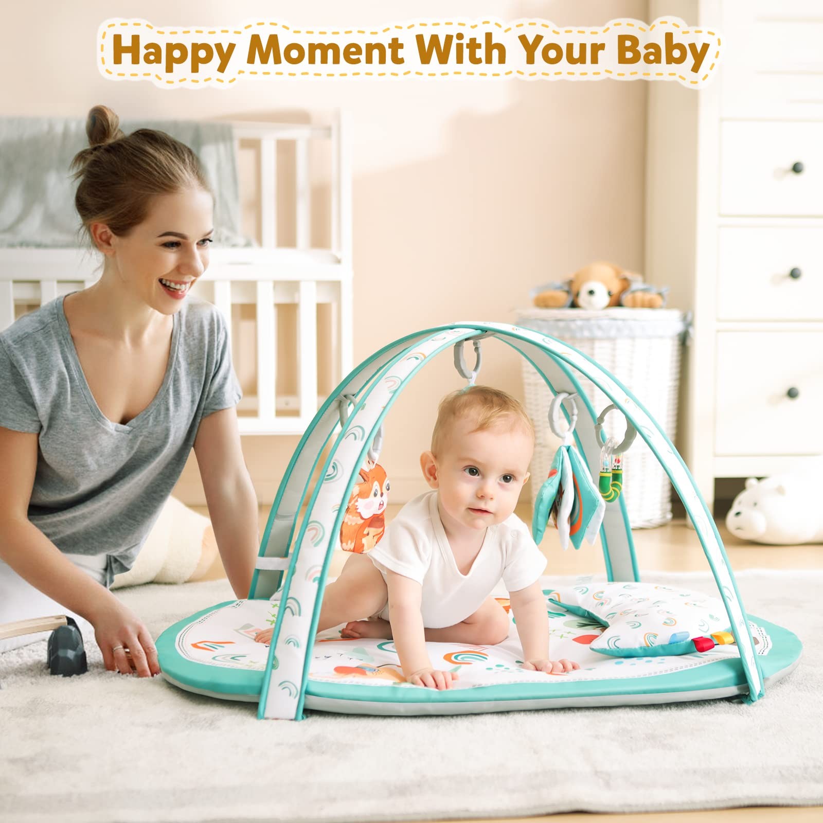 Baby Play Gym, ibabejoy Stage-Based Play Gym with 2 Machine Washable Mat Cove...