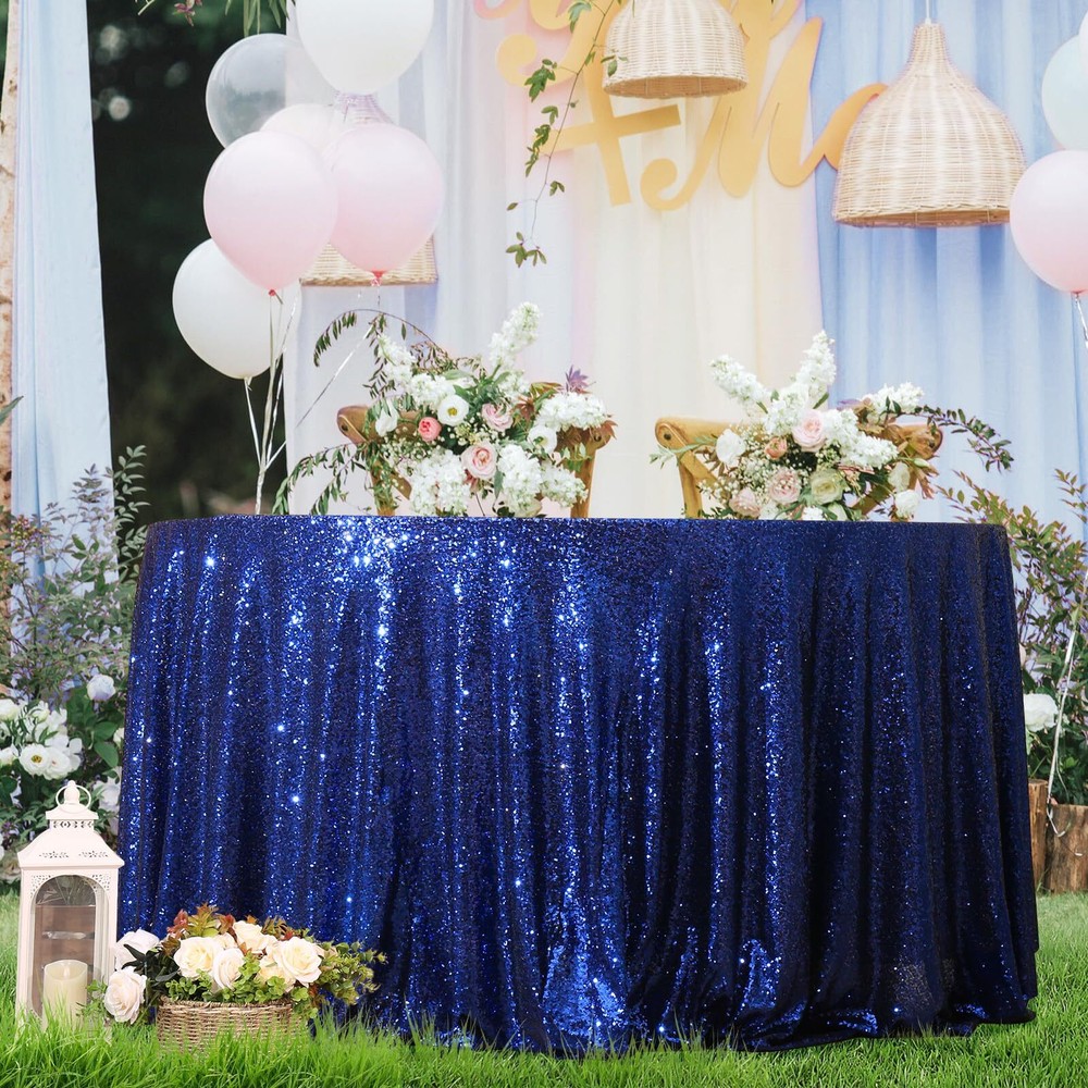 Sequin Tablecloth Round 70" Navy Blue