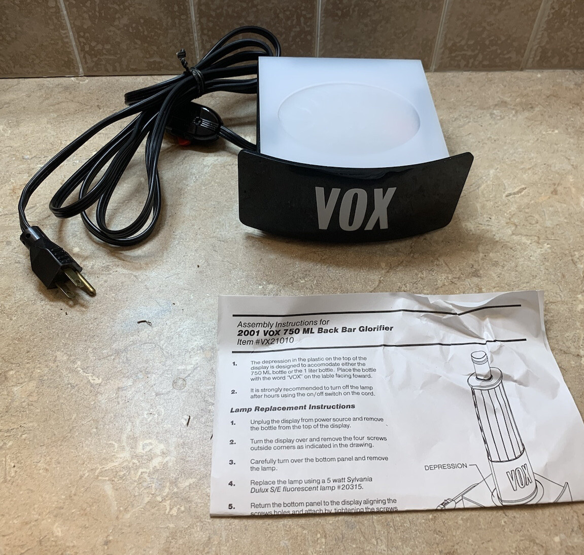 VOX VODKA LIGHTED BACK BAR GLORIFIER NOS