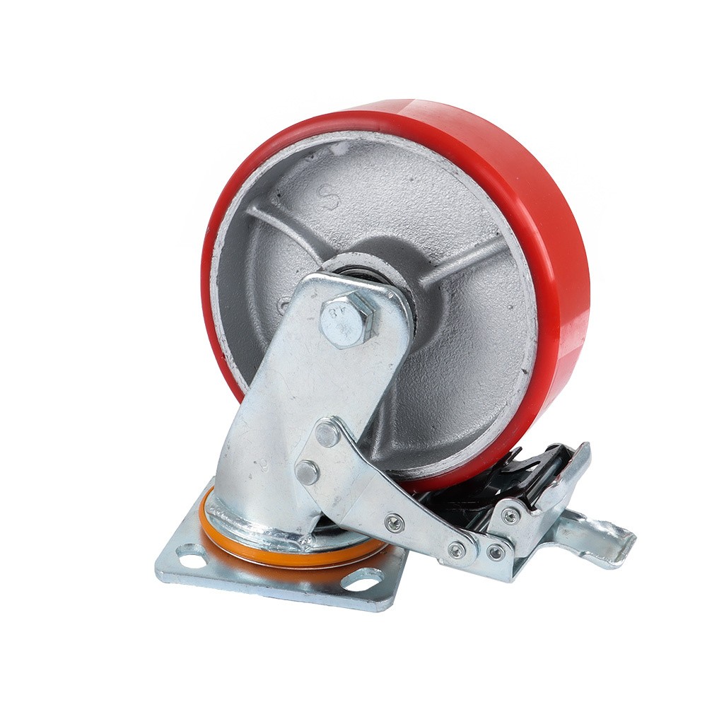 4 Pack 6 Inch Heavy Duty Red Caster Wheels Swivel Plate Total Lock Brake