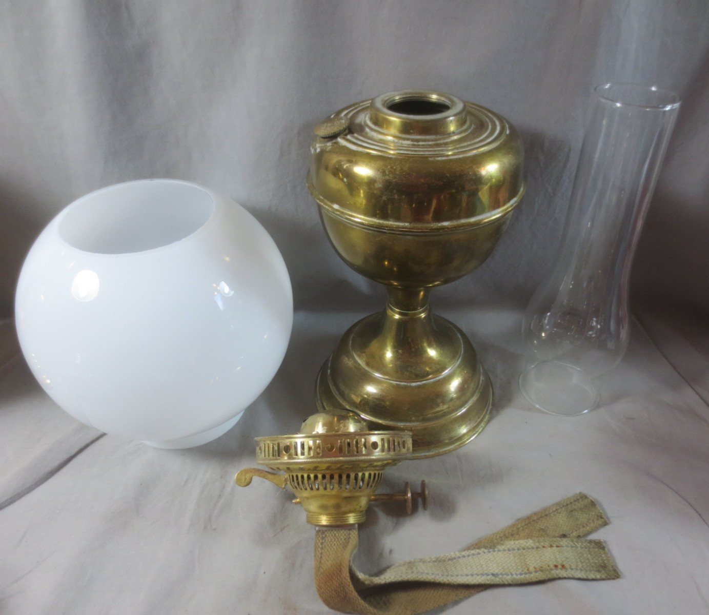 Vintage Made In England Brass Duplex Oil Lamp Chimney & Shade Shepards Hut Lamp