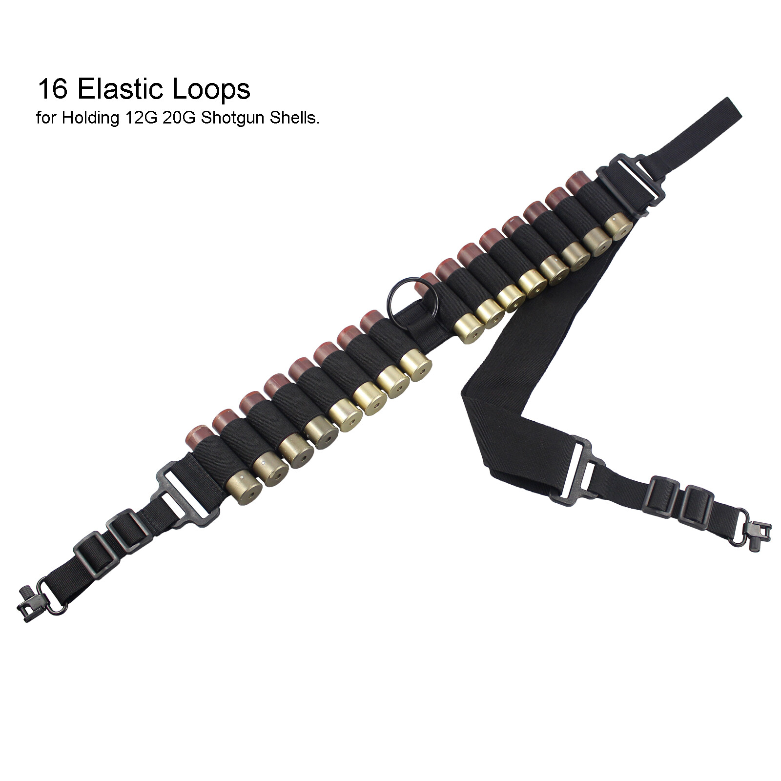 Black Shotgun Sling 2 Point Non-Slip Adjustable Ammo Sling with 16 Shell Holder
