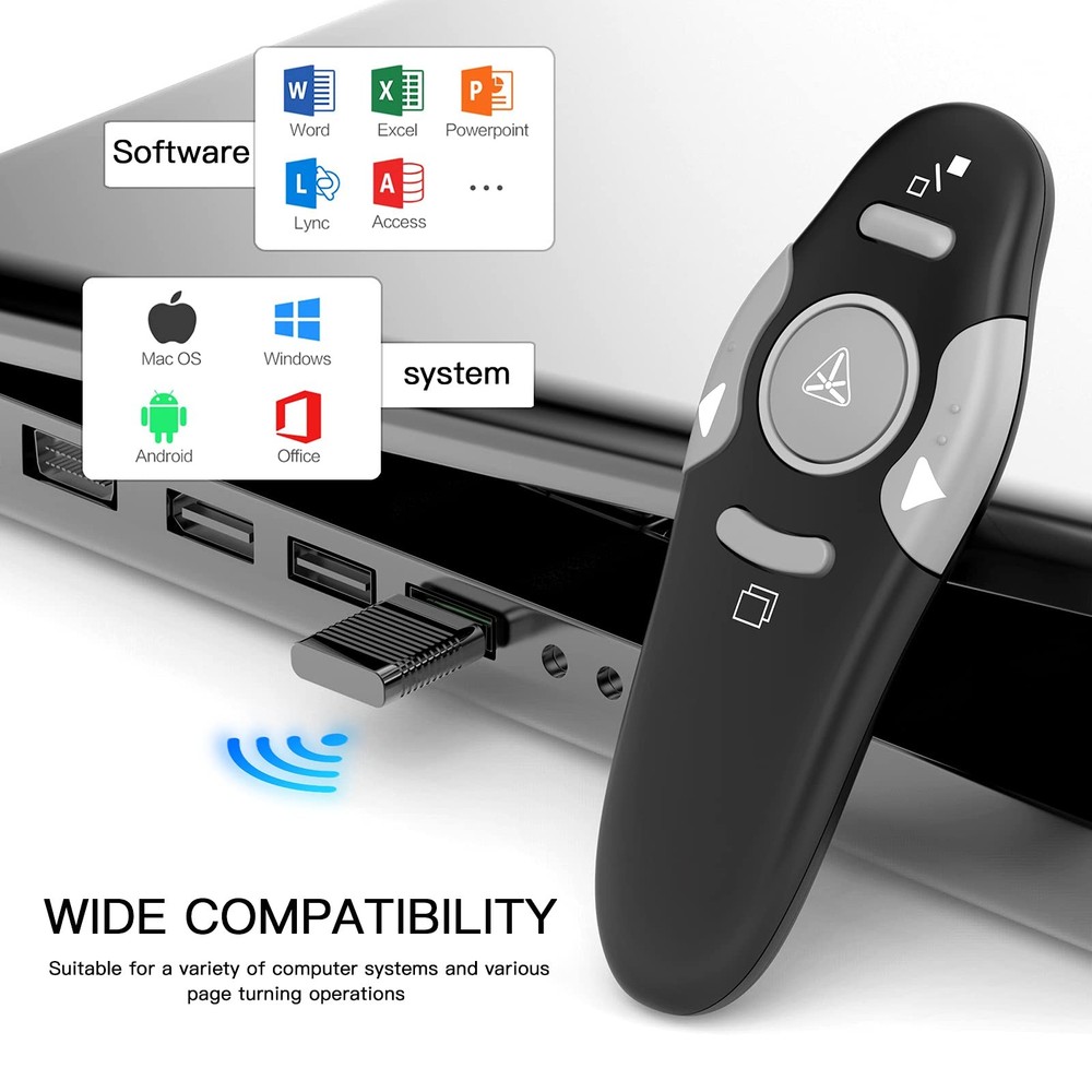 QUI Presentation Clicker Wireless Presenter Remote S(USB A), Black