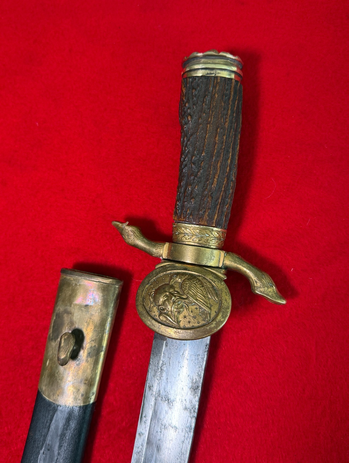 19th Century Imperial Hunting Sword Cutlass w/Scabbard and Stag Grip Very Rare