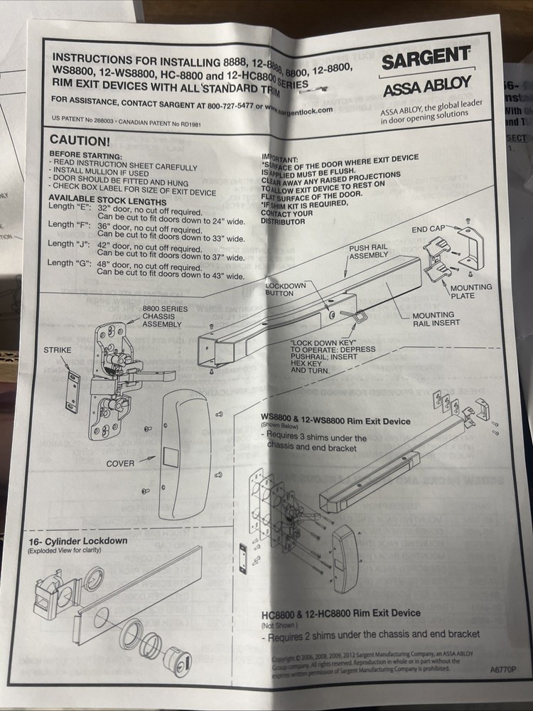 Sargent Crash Bar 56- Electric Latch Retraction Exit Device