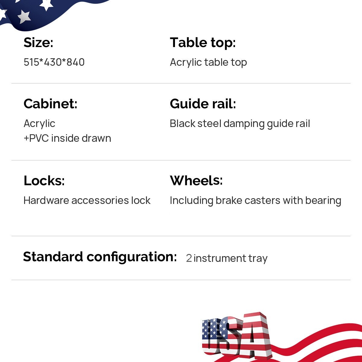 Medical Dental Trolley Carts Mobile Cart Instrument With 4 Drawers 360° wheels