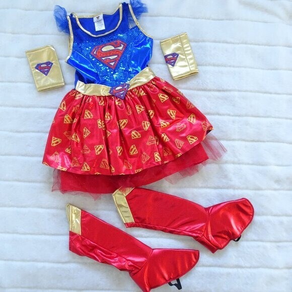 Super Girl Costume Kids Halloween Dress-up Complete Outfit