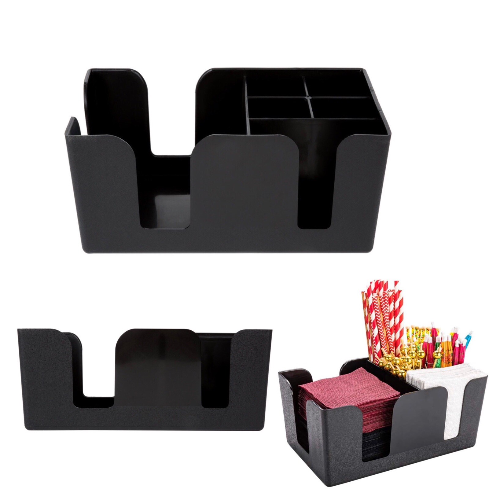 Bar Caddy Organizer Napkin Holder 6 Compartments For Straws Napkin Utensils