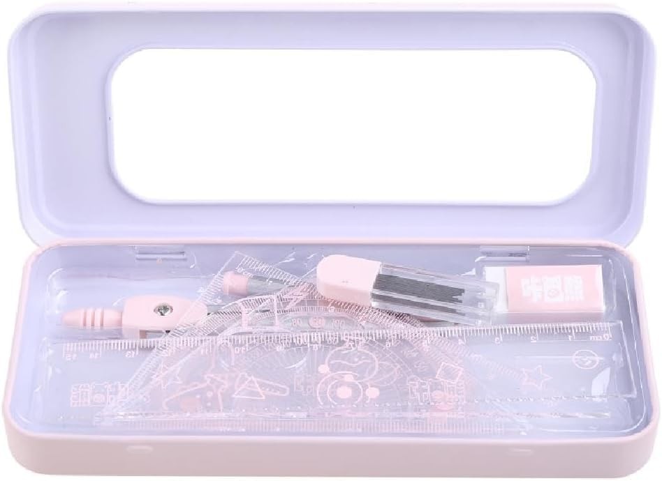 7 Pcs Pink Compass & Protractor Set with Case – Geometry Drafting Tools Kit