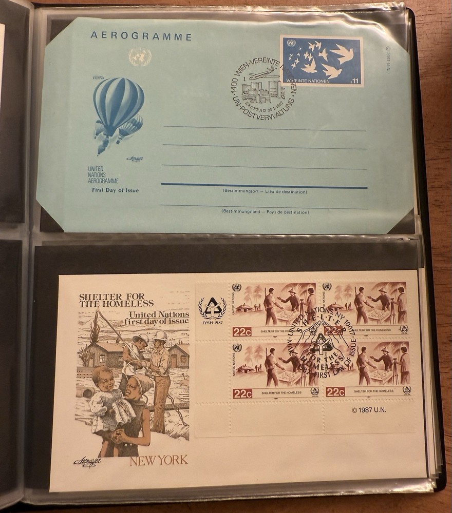 104 Mixed UNITED NATIONS First Day Covers Stamps 1985-1987 W/ Binder. Rare Lot