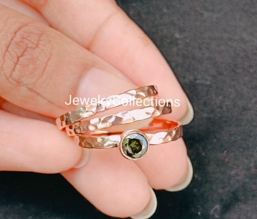 Green Peridot Ring Pure Copper Ring Stacking Set Ring Copper Handmade Ring B239
