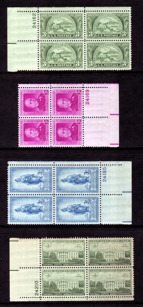 1950 COMMEMORATIVE PLATE BLOCK YEAR SET.  (11) DIFFERENT.  SCV $11