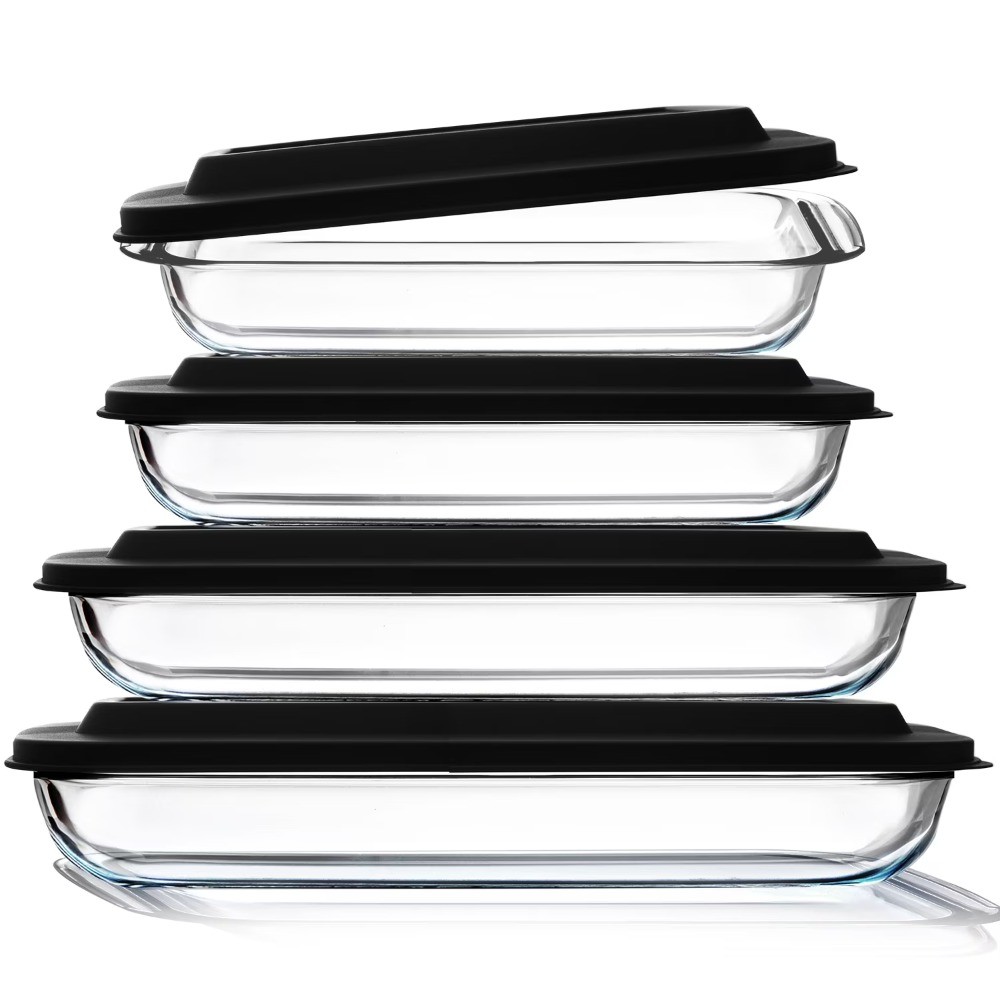 LammaLoe Glass Baking Dish Set, 8 Pc, Deep Casserole, Lids, Rectangular​